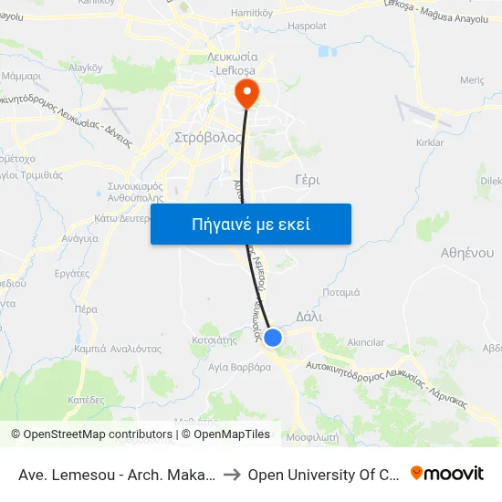 Ave. Lemesou - Arch. Makariou C to Open University Of Cyprus map