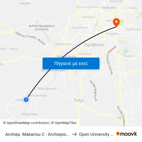 Archiep. Makariou C - Arch. Kyprianou to Open University Of Cyprus map