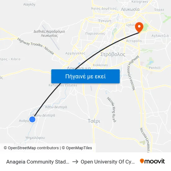 Anageia Comm. Stadium to Open University Of Cyprus map