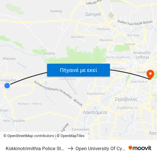 Kokkinotrimithia Police Station to Open University Of Cyprus map
