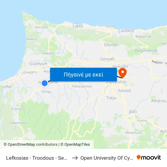 Lefkosias - Troodous - Sedigep to Open University Of Cyprus map
