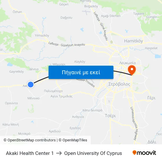 Akaki Health Center to Open University Of Cyprus map