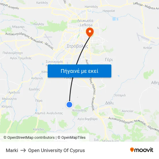 Marki to Open University Of Cyprus map