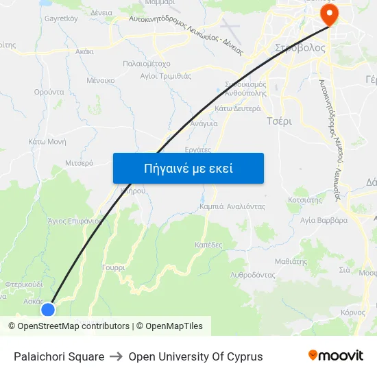 Palaichori Square to Open University Of Cyprus map