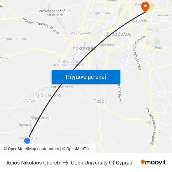 Ag. Nikolaos Church to Open University Of Cyprus map
