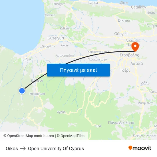 Oikos to Open University Of Cyprus map