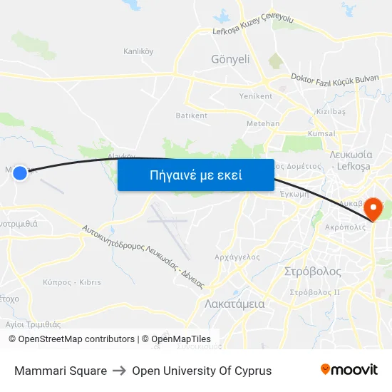 Mammari Square to Open University Of Cyprus map