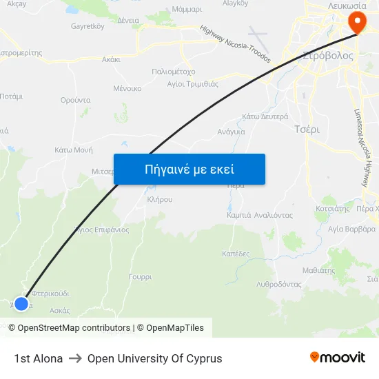 1st Alona to Open University Of Cyprus map