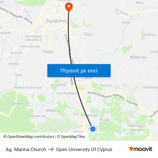 Ag. Marina Church to Open University Of Cyprus map