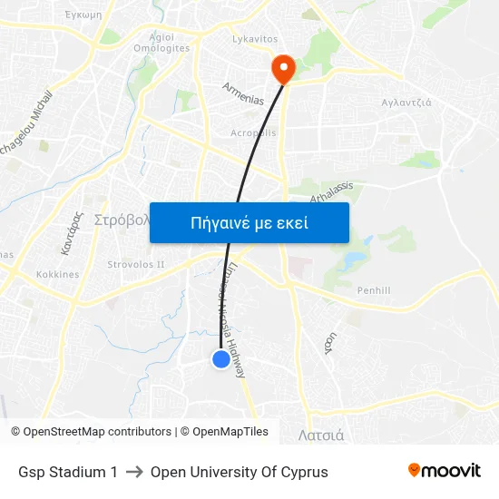 Anexartisias Avenue - Gsp to Open University Of Cyprus map