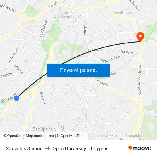 Strovolos Station to Open University Of Cyprus map