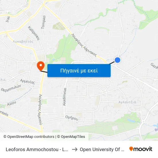 Leoforos Ammochostou - Larnakos to Open University Of Cyprus map