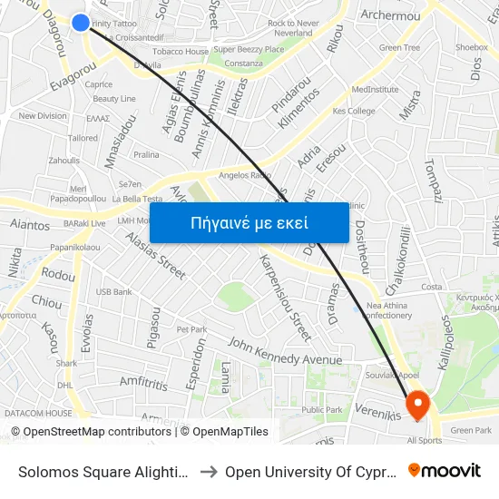 Solomos Square Alighting to Open University Of Cyprus map