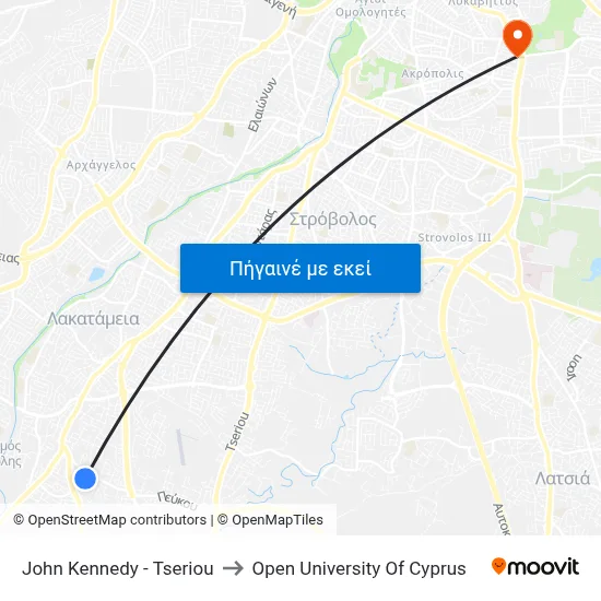 John Kennedy - Tseriou to Open University Of Cyprus map