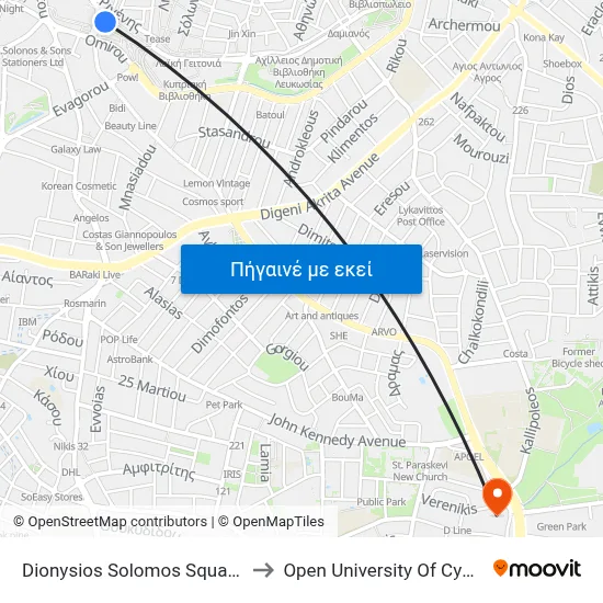 Dionysios Solomos Square A to Open University Of Cyprus map