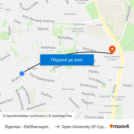 Ifigenias - Eleftheroupoleos to Open University Of Cyprus map