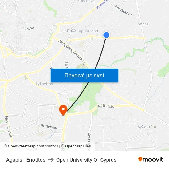 Agapis - Enotitos to Open University Of Cyprus map