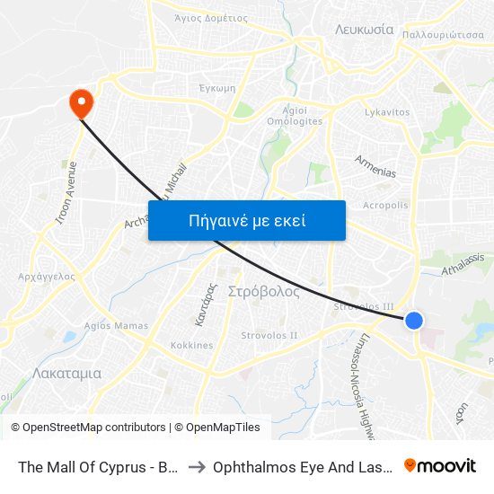 The Mall Of Cyprus - Βεργίνας to Ophthalmos Eye And Laser Centre map