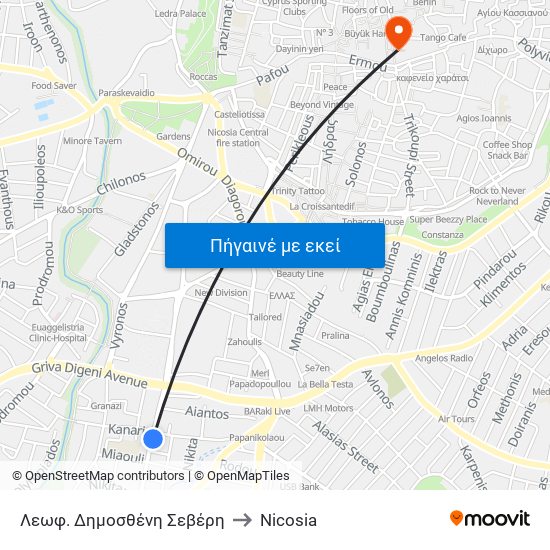 Λεωφ. Δημοσθένη Σεβέρη to Nicosia map