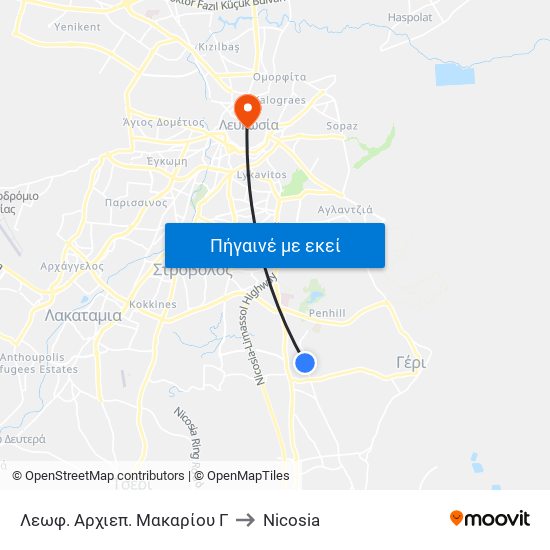 Λεωφ. Αρχιεπ. Μακαρίου Γ to Nicosia map