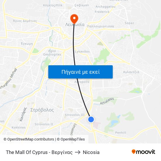 The Mall Of Cyprus - Βεργίνας to Nicosia map
