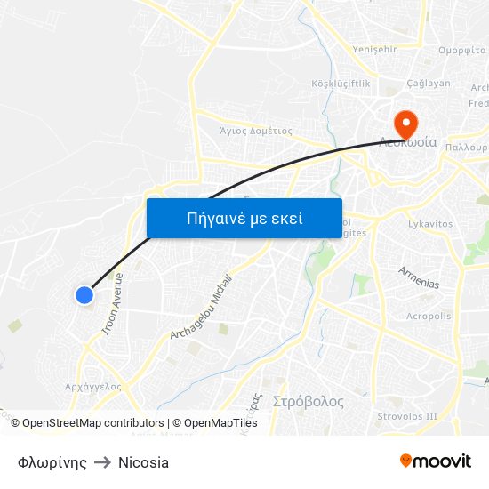 Φλωρίνης to Nicosia map