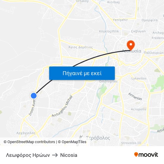 Λεωφόρος Ηρώων to Nicosia map