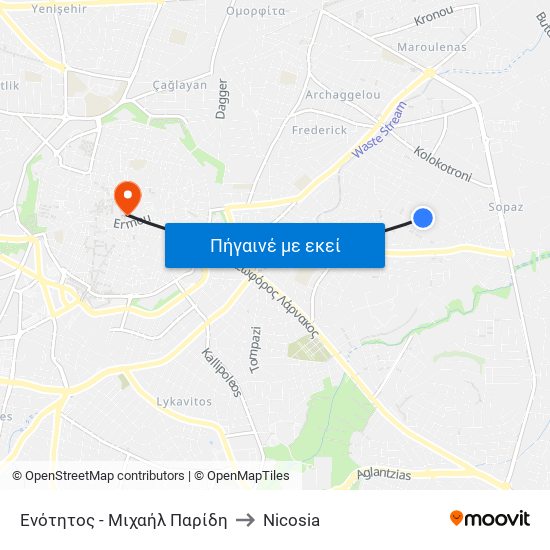 Ενότητος to Nicosia map