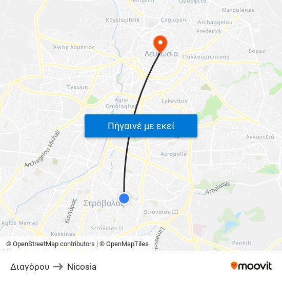 Διαγόρου to Nicosia map