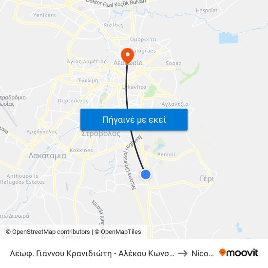 Λεωφ. Γιάννου Κρανιδιώτη - Αλέκου Κωνσταντίνου to Nicosia map