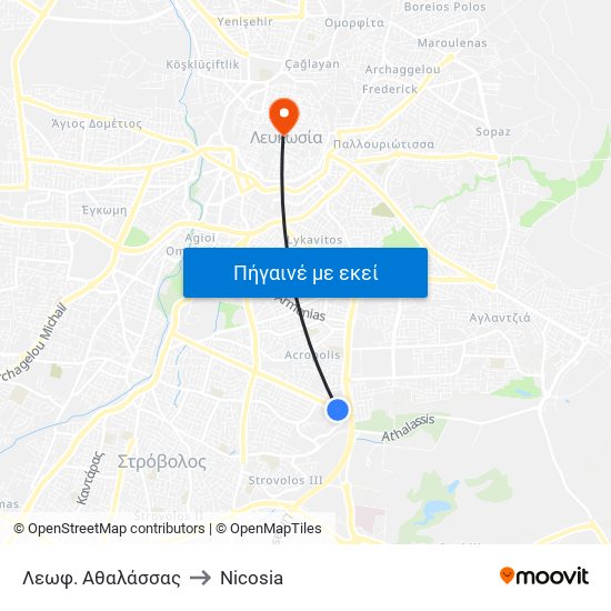 Λεωφ. Αθαλάσσας to Nicosia map