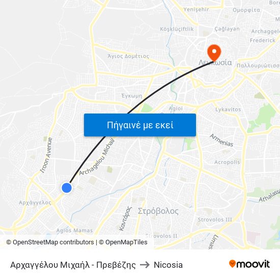 Αρχαγγέλου Μιχαήλ to Nicosia map