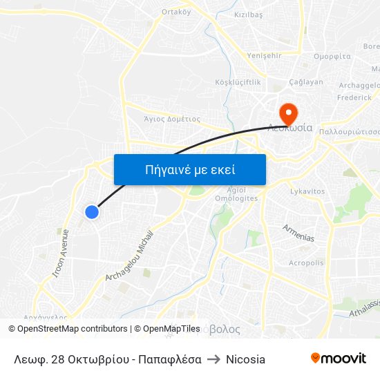 Λεωφ. 28 Οκτωβρίου - Παπαφλέσα to Nicosia map