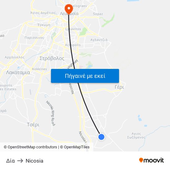 Δία to Nicosia map