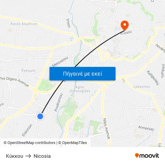 Κύκκου to Nicosia map
