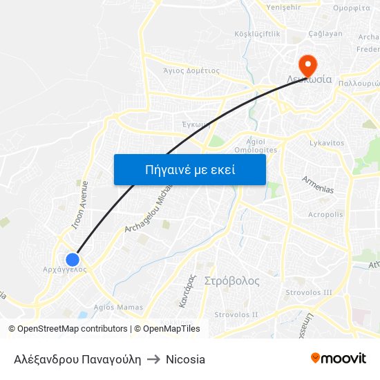 Αλέξανδρου Παναγούλη to Nicosia map