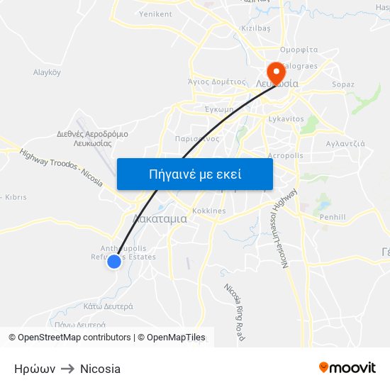 Ηρώων to Nicosia map