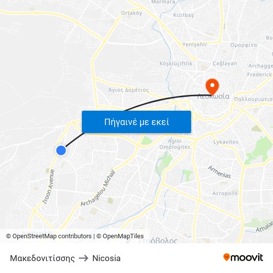 Μακεδονιτίσσης to Nicosia map