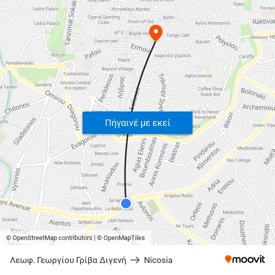 Λεωφ. Γεωργίου Γρίβα Διγενή to Nicosia map