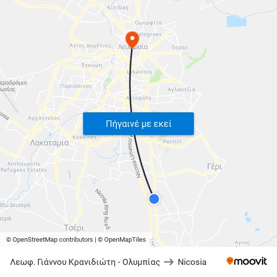 Λεωφ. Γιάννου Κρανιδιώτη - Ολυμπίας to Nicosia map