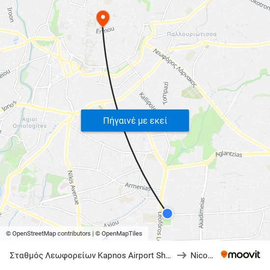 Σταθμός Λεωφορείων Kapnos Airport Shuttle to Nicosia map