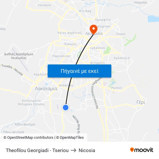 Theofilou Georgiadi - Tseriou to Nicosia map