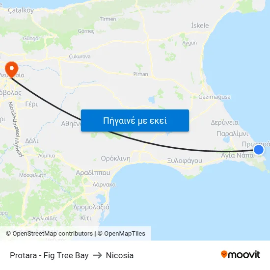 Protara - Fig Tree Bay to Nicosia map