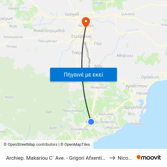 Archiep. Makariou C´ Ave. - Grigori Afxentiou 2 to Nicosia map