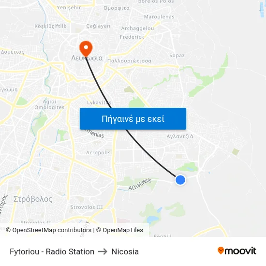 Fytoriou - Radio Station to Nicosia map