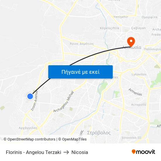 Florinis - Angelou Terzaki to Nicosia map