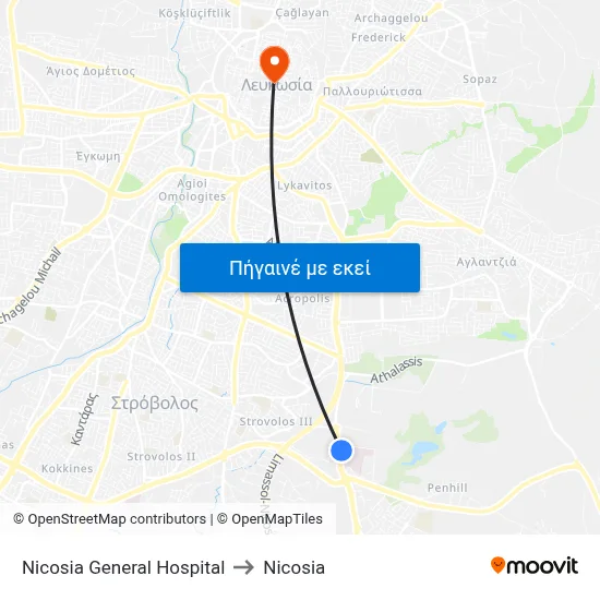 Nicosia General Hospital to Nicosia map