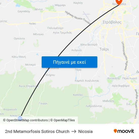 2nd Metamorfosis Sotiros Church to Nicosia map