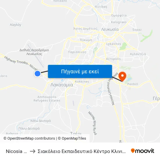 Nicosia Mall to Σιακόλειο Εκπαιδευτικό Κέντρο Κλινικής Ιατρικής map