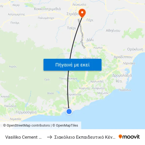 Vasiliko Cement Works - 3rd Stop to Σιακόλειο Εκπαιδευτικό Κέντρο Κλινικής Ιατρικής map